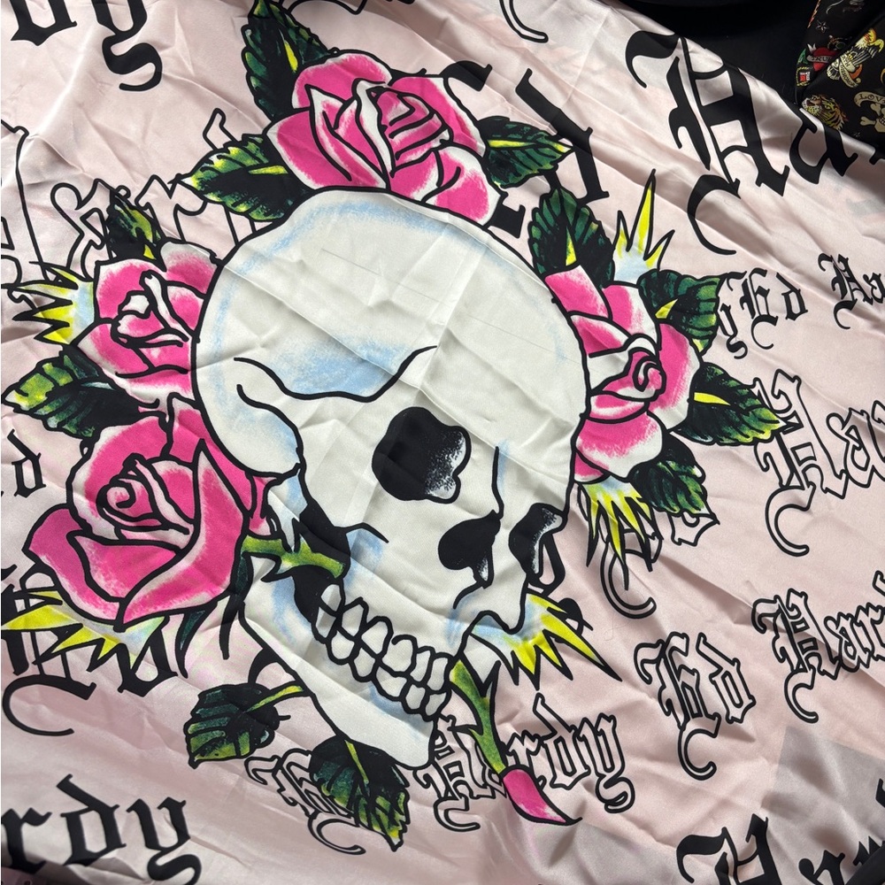 Ed Hardy Pink Skull and Roses Scarf